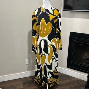 Zara Black and Yellow Abstract Midi Dress